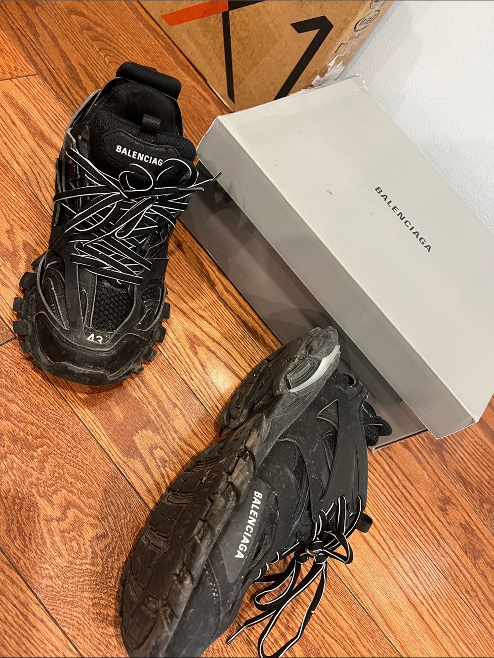 Balenciaga Black Men's Track Sneakers with White Accents